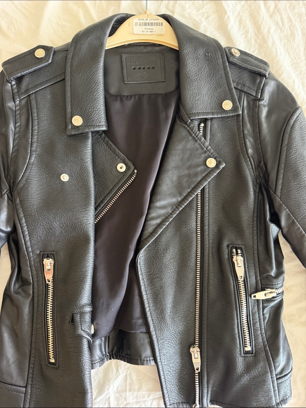 Blank NYC Black Leather Moto Jacket with Silver Hardware